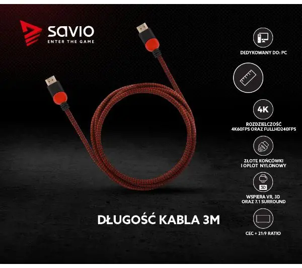 Savio GCL-04 3m Czerwony