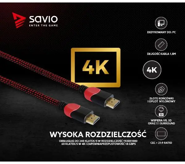 Savio GCL-04 3m Czerwony