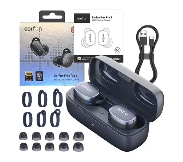 Earfun Free Pro 3 ANC Dokanałowe Bluetooth 5.3 Niebieski