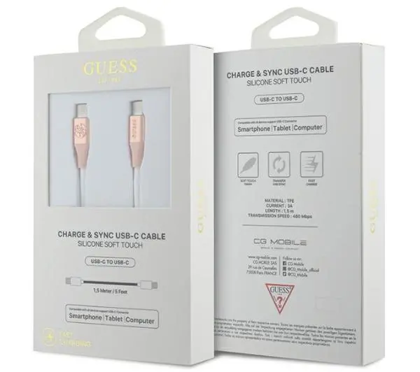 Guess Ebossed Logo USB-C do USB-C 1,5m Fast Charging Różowy