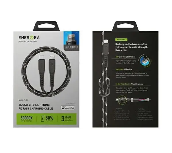 Energea Nyloflex USB-C do Lightning C94 MFI 3m Czarny