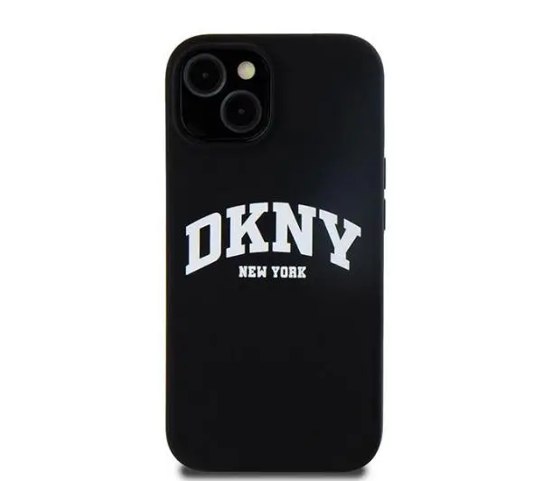 DKNY Hardcase Liquid Silicone White Printed Logo MagSafe do iPhone 15 Plus Czarny