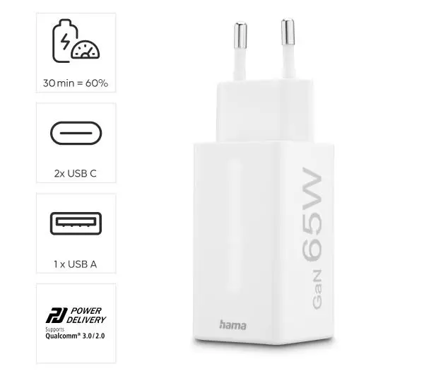 Hama mini 65W GaN QC Biały