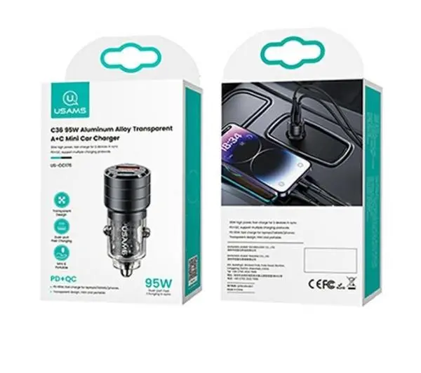 USAMS C36 USB+USB-C Fast Charge 95W Czarny