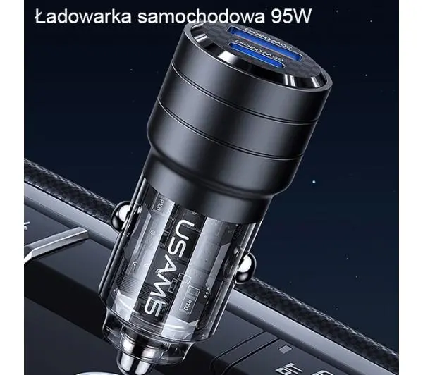 USAMS C36 USB+USB-C Fast Charge 95W Czarny