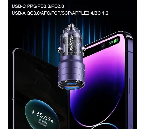 USAMS C36 USB+USB-C Fast Charge 95W Czarny
