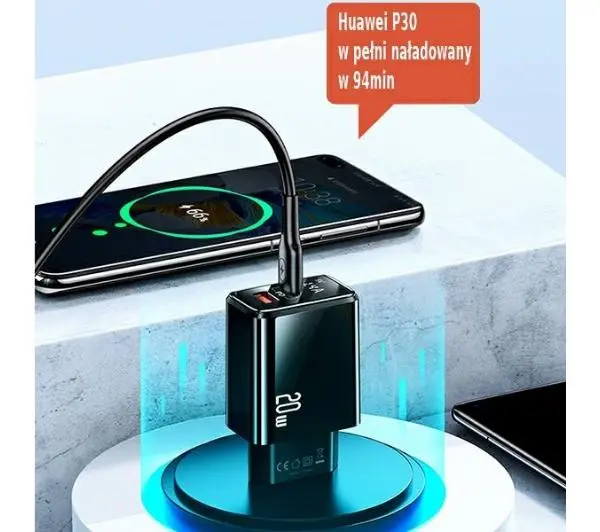 USAMS T40 1 x USB-C + 1 x USB Fast Charging 20W Czarny