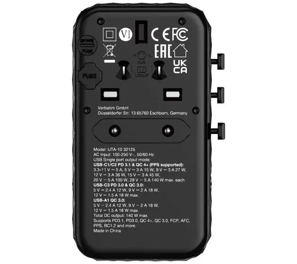 Verbatim GaN III UTA-10 World to World USB-A USB-C QC 140W - Kup na Raty - RRSO 0%