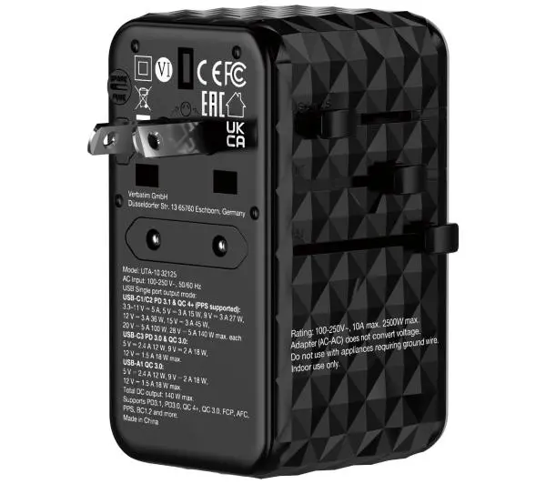 Verbatim GaN III UTA-10 World to World USB-A USB-C QC 140W - Kup na Raty - RRSO 0%