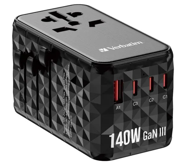Verbatim GaN III UTA-10 World to World USB-A USB-C QC 140W