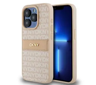 DKNY Hardcase Leather Mono Stripe & Metal Logo iPhone 15 Pro Różowy