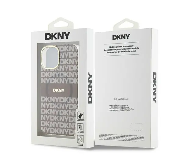 DKNY IML Mono & Stripe MagSafe do iPhone 15 Beżowy
