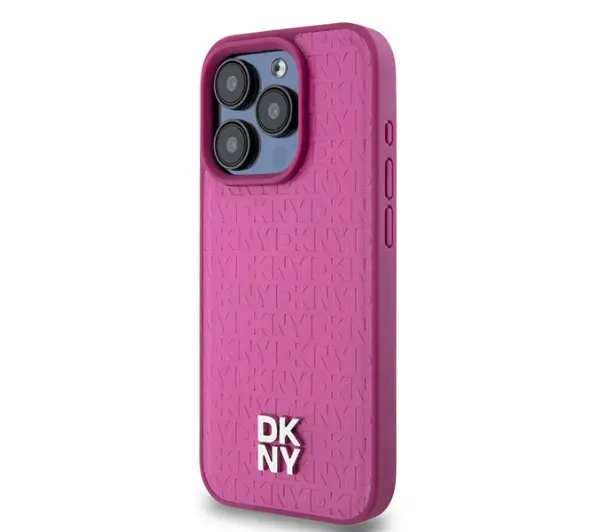 DKNY Leather Monogram Pattern Metal Logo MagSafe do iPhone 15 Pro Max Różowy
