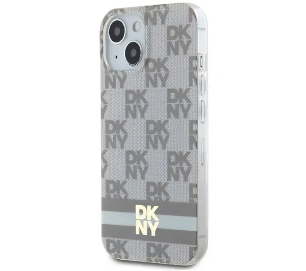DKNY IML Checkered Mono Pattern & Printed Stripes MagSafe do iPhone 15 Beżowy