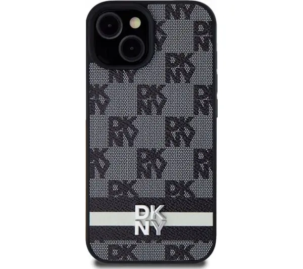 DKNY Leather Checkered Mono Pattern & Printed do iPhone 15/14/13 Czarny