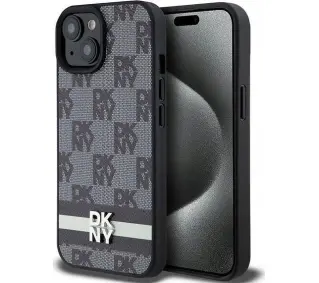 DKNY Leather Checkered Mono Pattern & Printed do iPhone 15/14/13 Czarny