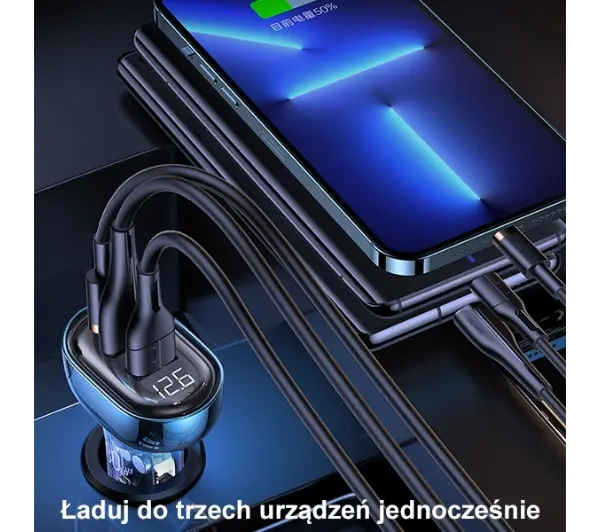 USAMS CC159CC02 2xUSB+1XUSB-C 80W Niebieski