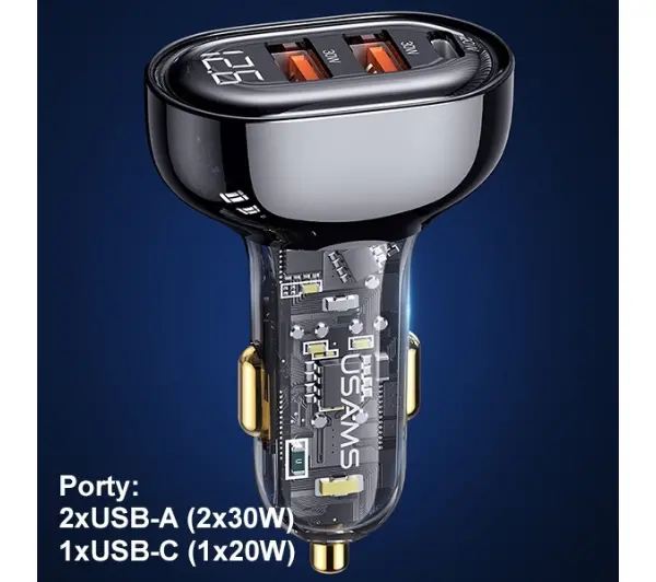USAMS CC159CC02 2xUSB+1XUSB-C 80W Niebieski