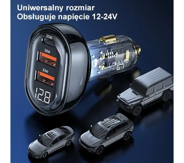 USAMS CC159CC02 2xUSB+1XUSB-C 80W Niebieski