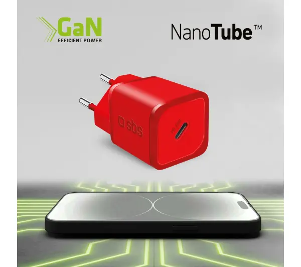 SBS NanoTube GaN PD20W USB-C Czerwony