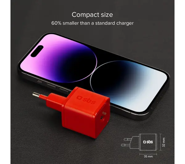 SBS NanoTube GaN PD20W USB-C Czerwony