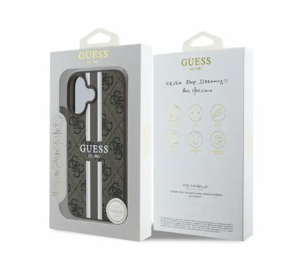 Guess 4G Printed Stripes MagSafe do iPhone 16 Brązowy