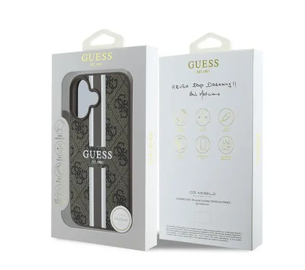 Guess 4G Printed Stripes MagSafe do iPhone 16 Plus Brązowy