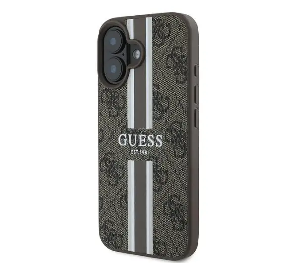Guess 4G Printed Stripes MagSafe do iPhone 16 Plus Brązowy