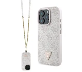 Guess Leather Metal Logo Strass Crossbody do iPhone 16 Pro Max Różowy
