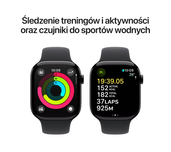Apple Watch Series 10 GPS AI 42mm aluminium onyks pasek sportowy czarny S/M - Kup na Raty - RRSO 0%