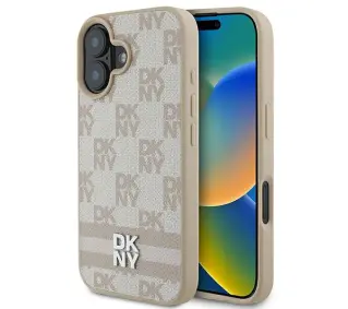 DKNY Checkered Pattern & Printed Stripes do iPhone 16 Różowy