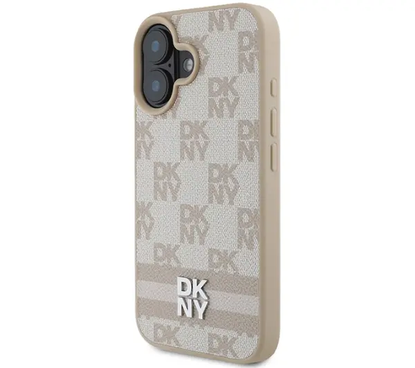 DKNY Checkered Pattern & Printed Stripes do iPhone 16 Różowy