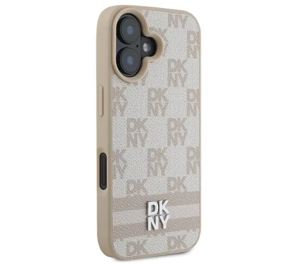 DKNY Checkered Pattern & Printed Stripes do iPhone 16 Różowy
