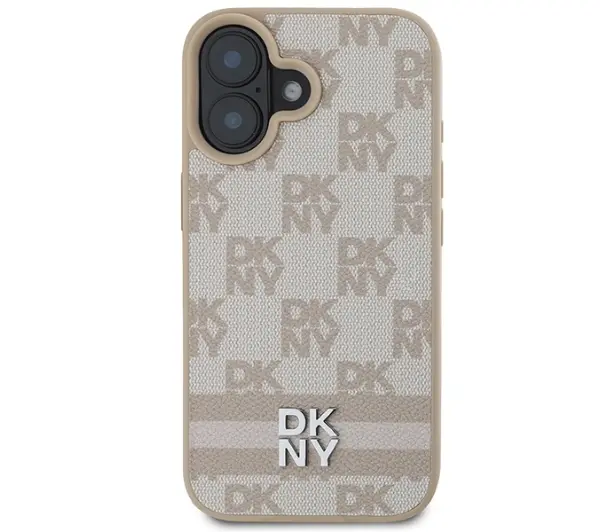 DKNY Checkered Pattern & Printed Stripes do iPhone 16 Różowy