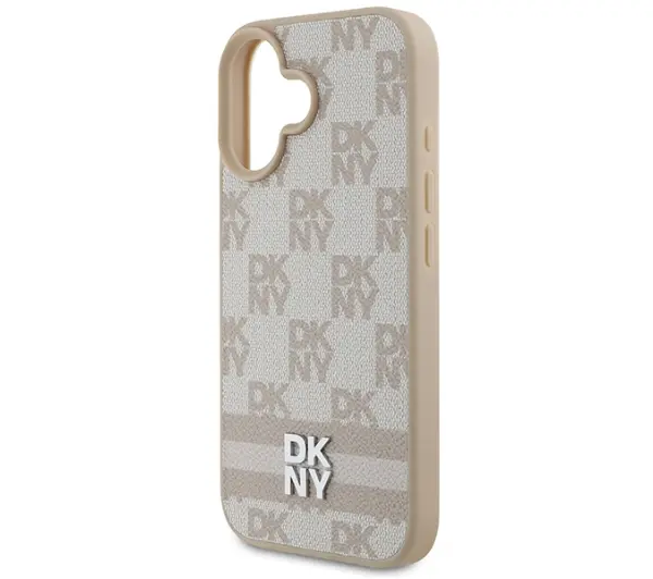 DKNY Checkered Pattern & Printed Stripes do iPhone 16 Różowy