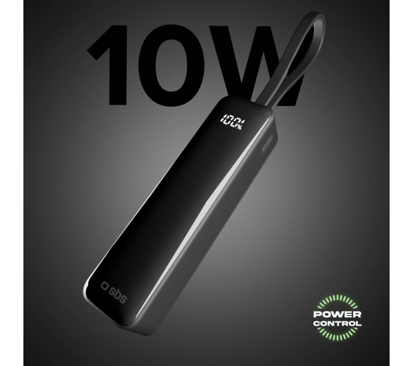 SBS TEBB5000LCDTCK 5000mAh 10W Wbudowany kabel USB-C Czarny