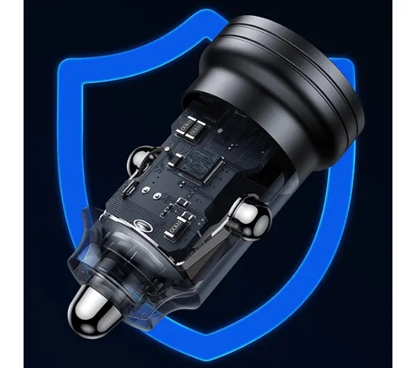 USAMS USB+USB-C 45W Fast Charge Fioletowy