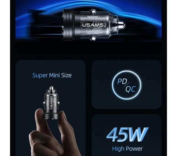 USAMS USB+USB-C 45W Fast Charge Fioletowy