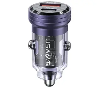 USAMS USB+USB-C 45W Fast Charge Fioletowy