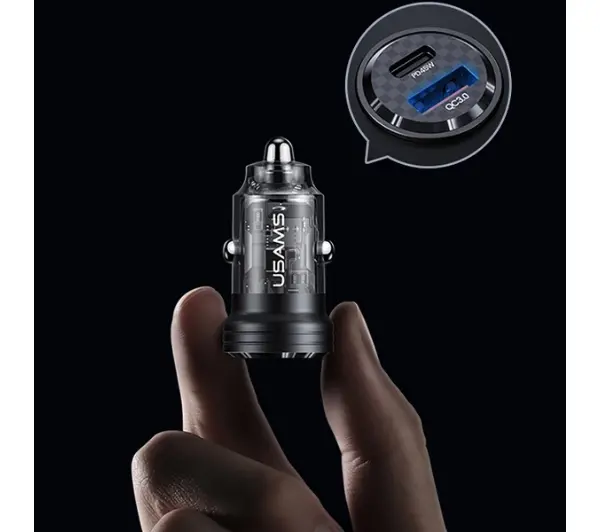 USAMS USB+USB-C 45W Fast Charge Fioletowy