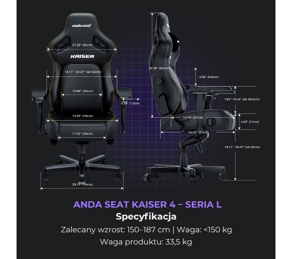 Anda Seat Kaiser 4 L Gamingowy do 120kg Tkanina Czarny - Kup na Raty - RRSO 0%