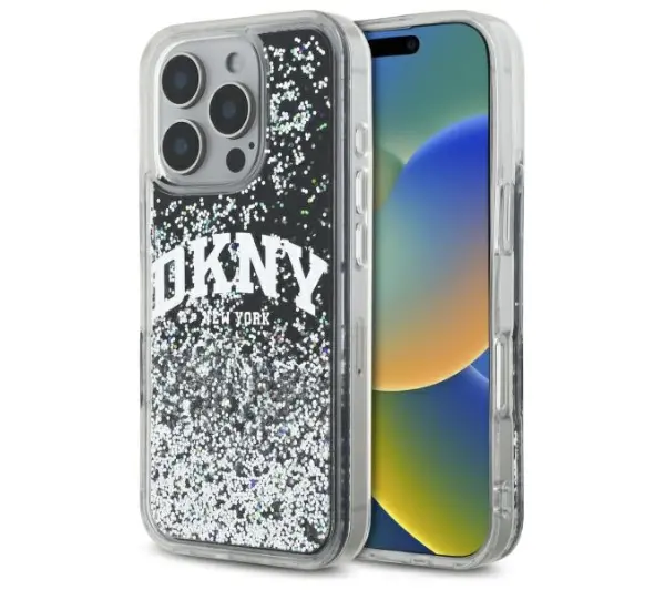 Etui DKNY Liquid Glitter Arch Logo do Apple iPhone 16 Pro Max Czarny