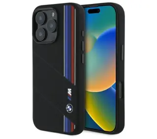 BMW Silicone Cut Tricolor Lines MagSafe do iPhone 16 Pro Czarny