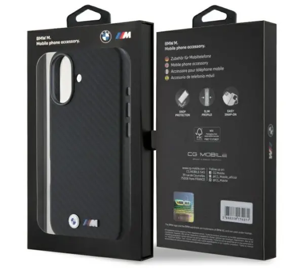 BMW Carbon Wrapped Metal do iPhone 16 Czarny