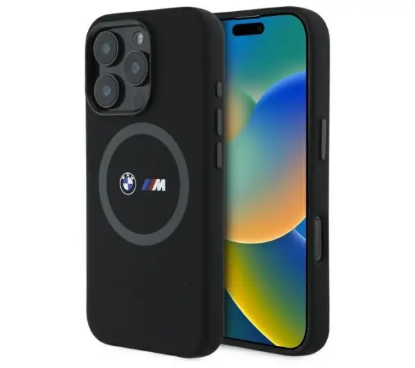 Etui BMW M Silicone Printed Ring MagSafe do Apple iPhone 16 Pro Max Czarny