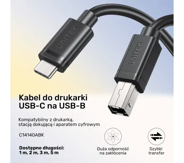 Unitek C14140ABK03-3M USB C - USB B 2.0 3m Czarny