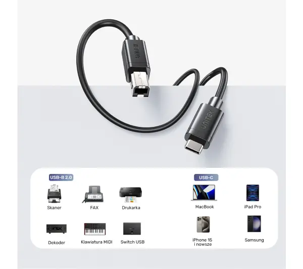 Unitek C14140ABK03-3M USB C - USB B 2.0 3m Czarny
