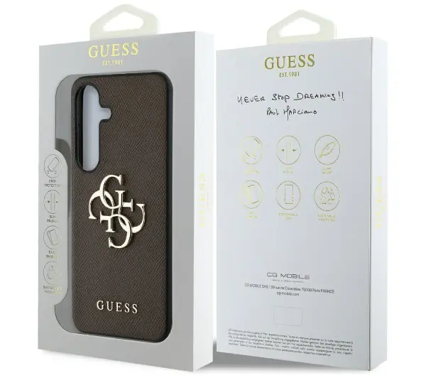 Guess Grained Big 4G Small Classic Logo do Galaxy S25 Brązowy