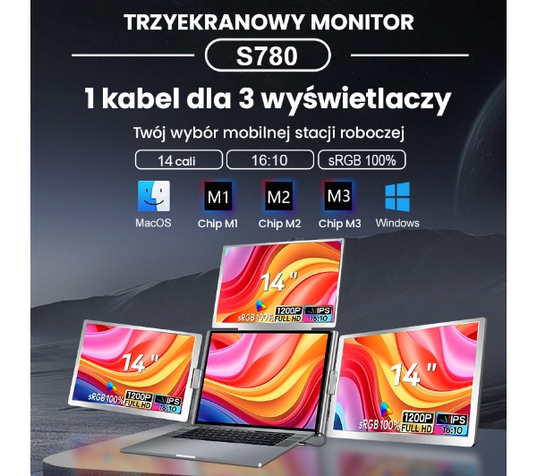 Extralink Smart Life S780 3-Screen 14" Full HD IPS 50Hz do laptopa 12" do 18,5" - Kup na Raty - RRSO 0%