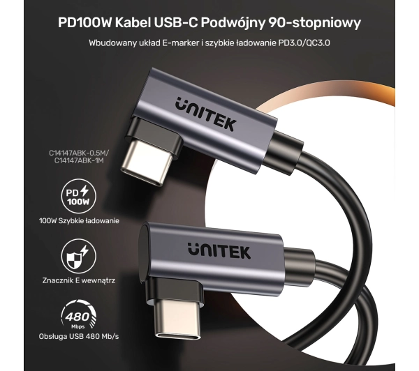 Unitek USB-C do USB-C PD 100W 1m Czarny